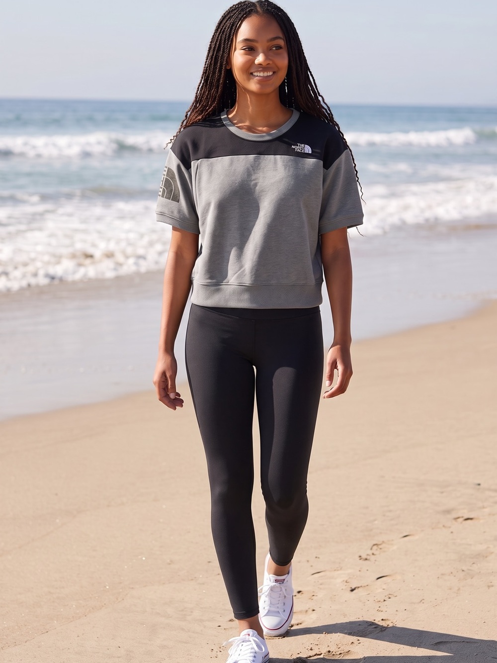 The North Face Women’s Gray and Black Short-Sleeve Crew Sweatshirt
